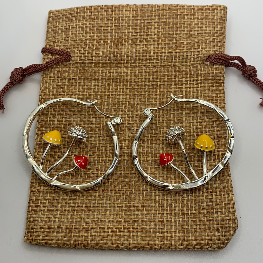 Brand New Mushroom Hoop Earrings Gift For Girlfriend Gift For Daughter Boho Gift